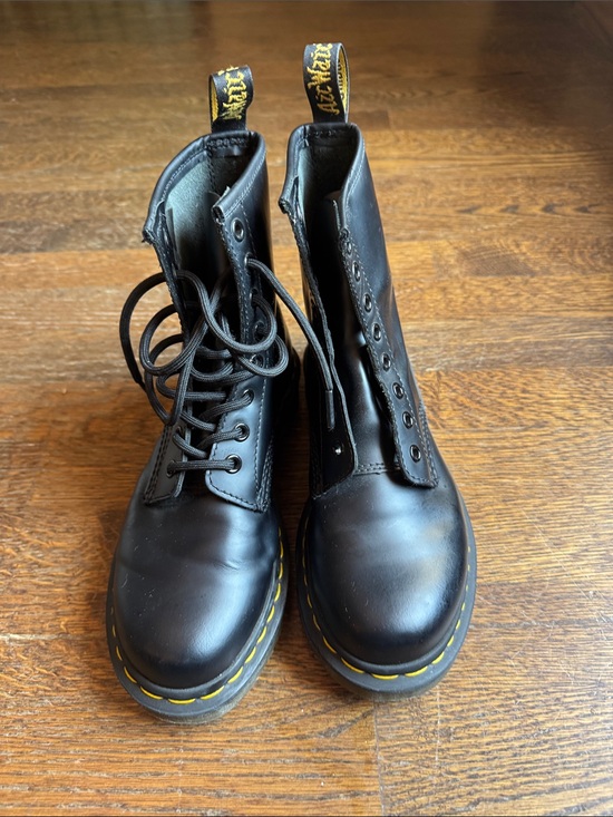 Dr. Martens Shoes - Dr. Martens (never worn) Black Leather 8-Eye Boots with Yellow Stitching